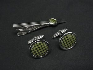 ■美品■ dunhill ダンヒル カフスボタン カフリンクス ネクタイピン タイクリップ アクセサリー 2点セット グリーン系 DG2290