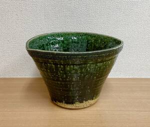 【隆月窯 美濃焼 織部 花器】花瓶/華道具/生花/インテリア/刻印有/Y61-305