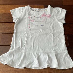 ★美品★メゾピアノ★100％棉★ホワイト色★白色★可愛いレース★半袖Ｔシャツ★サイズ140