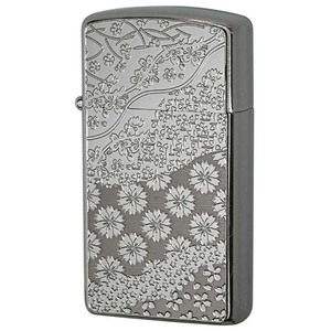 Zippo ジッポライター スリム 桜 さくら ＃1600 SLIM メタルプレート 両面加工 ニッケルメッキ 16MP-桜 メール便可