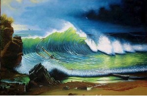 特価油絵 アルバート・ビアスタッドの名作「青緑色の海岸」 MA442