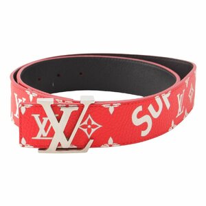 【ルイヴィトン】Louis Vuitton supreme シュプリーム サンチュール LVイニシアル レザーベルト レッド 90 【中古】201572