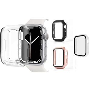 【45mm ホワイト】アップルウォッチ専用カバー ガラスフィルム 保護カバー 9H 高強度 Apple Watch Series 7 カラー