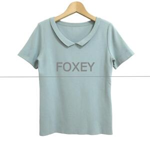 極美品 FOXEY フォクシー サイズ38 襟付き 半袖 ニット カットソー トップス 緑 グリーン