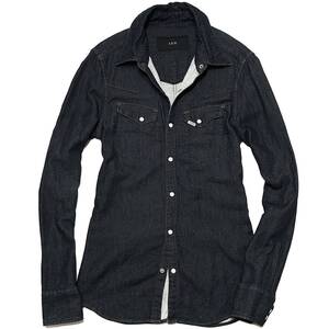 定価4.2万 AKM STRETCH 7OZ SNAP SLUB DENIM SHIRT M インディゴ ストレッチスナップウエスタンデニムシャツ wjk ジュンハシモト