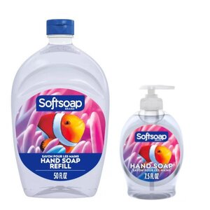 アメリカの手洗いソープは（Softsoap）、特大リフィルで長く使えて楽しく手洗い！（ポンプ入りソープ＋リフィルボトル付）