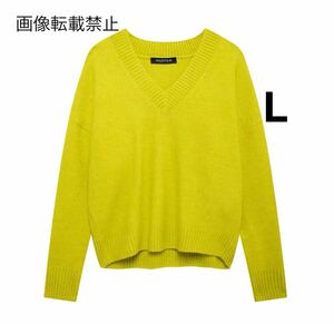 vintage ヴィンテージ レトロ Vネック ニット セーター トップス Lサイズ レディース★ZARA 好きな方に★2024 A/W 秋新作 新品未使用★