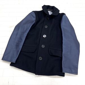 1556◎ USA製 MFG.BY SCHOTT N.Y.C. U.S.740N ショット トップス コート ハーフ 切替 レザー シングル フルボタン ネイビー メンズ36