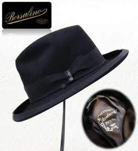 154,000円新品タグ付き【Borsalino ボルサリーノ 】希少! VICUNA ビキューナ Homburg フェルトハット 黒 60 v6127