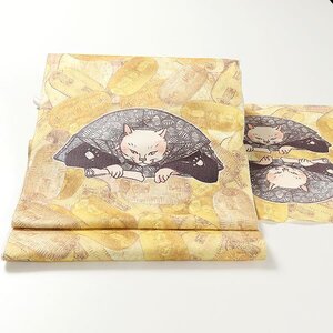 【和遊館】ONK063　仕立付！西陣『酒井守』謹製おしゃれ名古屋帯　猫に小判　歌川国芳　流行 猫の狂言づくし