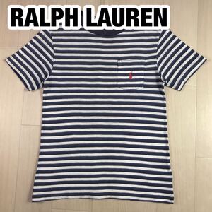 POLO RALPH LAUREN ポロ ラルフローレン 半袖 Tシャツ S(8)140/68 ユースサイズ ボーダー マルチカラー 刺繍ロゴ ポニー ポケット