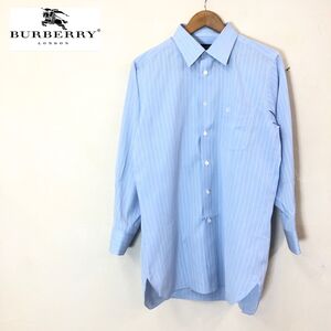 1O1449-F◆ 90s ◆ old ◆ burberrys バーバリー 長袖シャツ トップス ストライプ 柄 ◆ コットン100 ブルー 古着 メンズ 秋冬