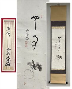 【千寿】大徳寺派 極楽禅寺 西垣大道 無事 蕪図 画賛 紙本 a312◆箱/茶道具/古美術/時代品/掛軸/100017698