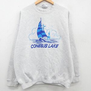 XL/古着 リー Lee スウェット メンズ 90s ヨット CONESUS LAKE クルーネック 薄グレー 霜降り 23may31 中古 長袖 スエット トレーナー