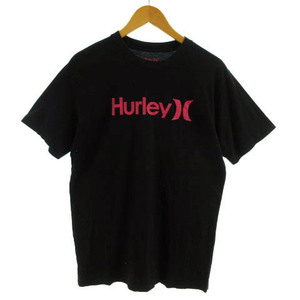 ハーレー Hurley Tシャツ 半袖 丸首 ロゴプリント コットン ブラック 黒 ピンク MEDIUM メンズ