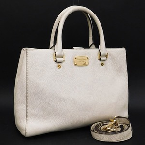 1円 ■ 美品 マイケルコース 2wayバッグ ホワイト系 レザー おでかけ 普段使い MICHAEL KORS ■K.Bege.mM-09