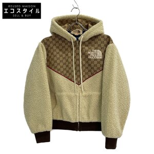 美品/ GUCCI グッチ ×ノースフェイス 644582 XJC3T GG ボアフリースパーカー パーカー XXS オフホワイト×ブラウン レディース