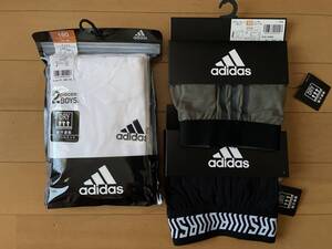 新品未使用 160 2枚組 adidas アディダス Tシャツ 半袖 白ホワイト 吸汗速乾 ボクサーブリーフ2枚 グンゼ 下着 インナー ボーイズ 即決