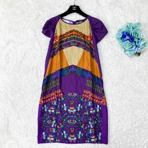 美品★エトロ ETRO★美麗プリント★シルク100%*フラワープリント★パフスリーブ*Aライン★半袖ワンピース パープル 〜SIZE40 M相当〜