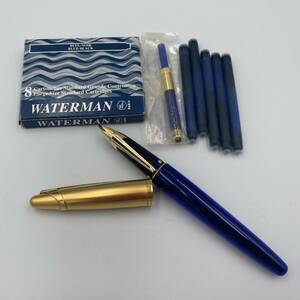 WATERMAN ウォーターマン 万年筆 F 18K 750 ゴールド ブルー インク付