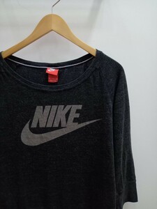 ★F001 NIKE ナイキ 七分袖Tシャツ ロゴTシャツ ラグラン レディースM 濃いグレー 