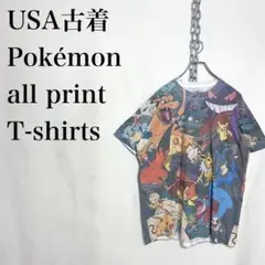 USA古着　Pokémon ポケモン　総柄　Tシャツ L アニメ　キャラクター
