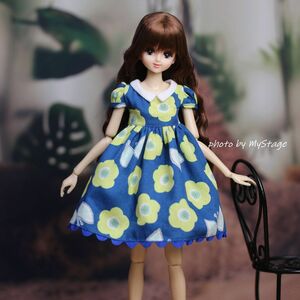 人形服msdr-24-253　青花柄半袖ワンピース　（momoko、ジェニー、SAJボディ、OBITSUボディ）