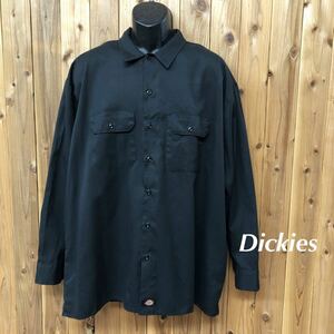 Dickies◇FLEX ディッキーズ 長袖シャツ ワークシャツ トップス 黒 無地 二つポケット アメカジ USA古着 メンズ2XL 大きいサイズ