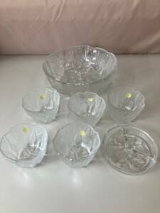 HOYA　CRYSTAL　冷麦・そうめんセット　そうめん大鉢1、そうめん小鉢1、薬味皿1　キッチン用品