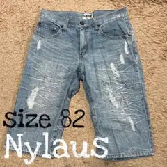 Nylaus　ダメージペイントデニムハーフパンツ　ライトブルー　メンズM