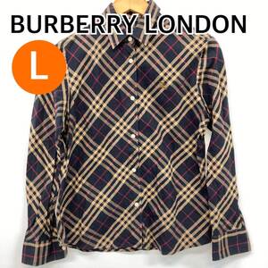 BURBERRY LONDON バーバリーロンドン シャツ ブラウス 長袖 トップス チェック ブラック系 レディース メンズ Lサイズ【CT488】