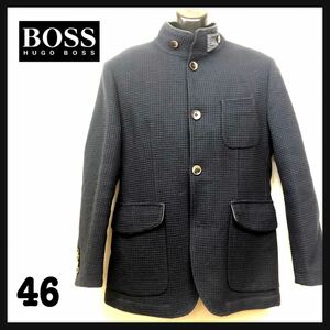 即決★HUGO BOSS★ヒューゴボス★メンズ★ハーフコート★ジャケット★ネイビー★濃紺★ほぼ黒★46★M相当★ブルゾン★アウター★本切羽