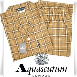 新品1円～★定価1.1万 Aquascutum アクアスキュータム メンズ 日本製 コットン綿 ツイルチェック B2 テーラードパジャマ M ◆5919◆