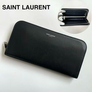 【極美品】SAINT LAURENT サンローラン パリ フルジップウォレット ラウンドファスナー 長財布 レザー カーフスキン 黒 ブラック 534290