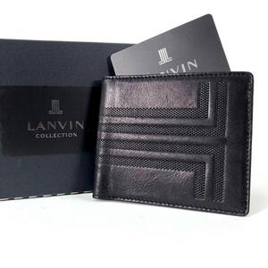 本革高級品◆新品 LANVIN ランバン 二つ折り財布 折財布　　財布　コンパクト レザー 財布　ブラック　L3 メンズ