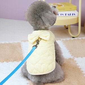 【100円スタート！】クリームSサイズ◆【ラスト1枚】キルティング 犬服 ベスト セーター Dカン付き りぼん ハート ペット 防寒着 新品 新作