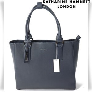 新品1円～★定価2.4万 KATHARINE HAMNETT LONDON キャサリン ハムネット ロンドン 牛革 本革レザー トートバッグ ネイビービジネス◆9333◆