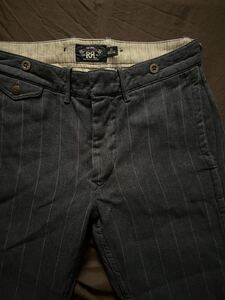 【希少】極美品 RRL STRIPE WORK TROUSER ダブルアールエル バックルバック ストライプ チャコール 杢 トラウザー パンツ 29