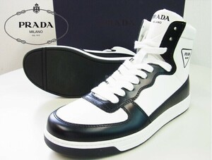 正規品★PRADA プラダ★三角ロゴハイカットレザースニーカー★UK7 26cm【2TG179】ホワイト白【本物保証】日本未入荷★海外限定