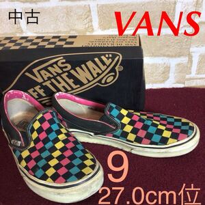 【売り切り!送料無料!】A-337 VANS!スリッポン!USA9 27.0cm位!カラフル!チェック!SLIP ON!おしゃれ!箱付!中古!