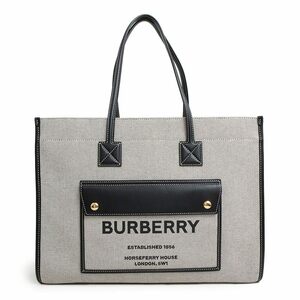 （未使用　展示品）バーバリー BURBERRY ミディアム ツートン フレヤ トートバッグ コットンキャンバス カーフ レザー ブラック 8044128