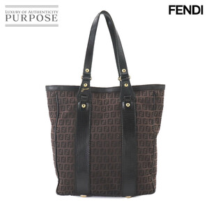 フェンディ FENDI ズッキーノ トート バッグ キャンバス レザー ブラウン ブラック 8BH162 ゴールド 金具 Zucchino Tote Bag 90251341