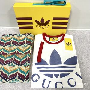 国内正規品 22ss 極美品 S～M対応 GUCCI グッチ×adidas アディダス トレフォイル 半袖 Tシャツ ホワイト×レッド×ブルー BOX・タグ