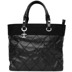 （中古）シャネル CHANEL パリビアリッツ MM ミディアム トートバッグ コーティングキャンバス カーフスキン レザー ブラック 黒 A34209