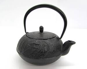 未使用 保管品 南部鉄器 照光堂 鉄瓶 急須 茶注 茶こし付 平泉中尊寺図 黒 茶器 煎茶道具 和食器 鉄器 鋳物 鉄製 金属工芸 伝統工芸 