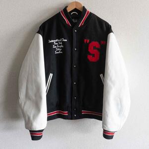 【USA製/00s】OLD STUSSY【varsity jacket スタジャン】 XL 90年代 バックロゴ オールド ステューシー レザー 古着 u2410172