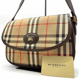 2770【美品】BURBERRY バーバリー ショルダーバッグ 斜め掛け フラップ ノバチェック ホースロゴ シャドーホース キャンバス レザー 本革