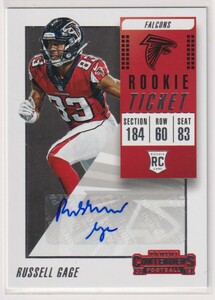 NFL RUSSELL GAGE AUTO 2018 PANINI CONTENDERS ROOKIE TICKET FOOTBALL AUTOGRAPH ラッセル・ゲージ 直筆 サイン オ－ト ファルコンズ