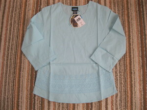 KAVU Kimkai shirt サイズS　カラー水色　裾にインド刺繍　７分袖　カブー　新品