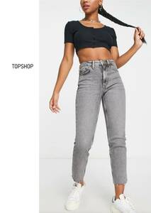 新品タグ★TOPSHOP カットオフ オーガニックデニムW26L30/ハイウエストストレート グレー US4UK8 Mサイズ/トップショップasos